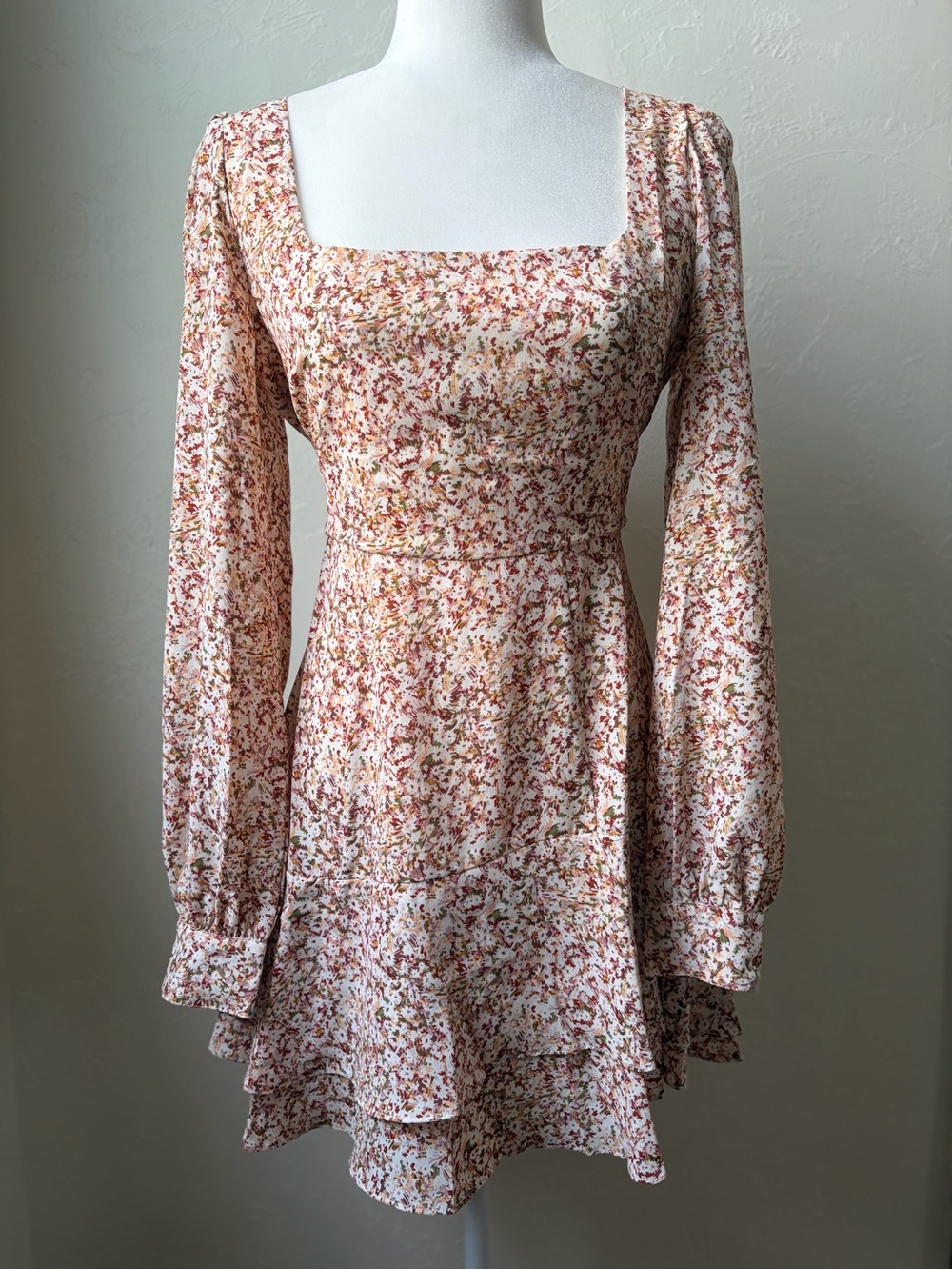 LUSH Floral Square Neck Mini Dress Long Sleeve Medium
